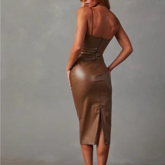 Zara Strapless Leather Brown Dress M 🤎 - Picture 4 of 10